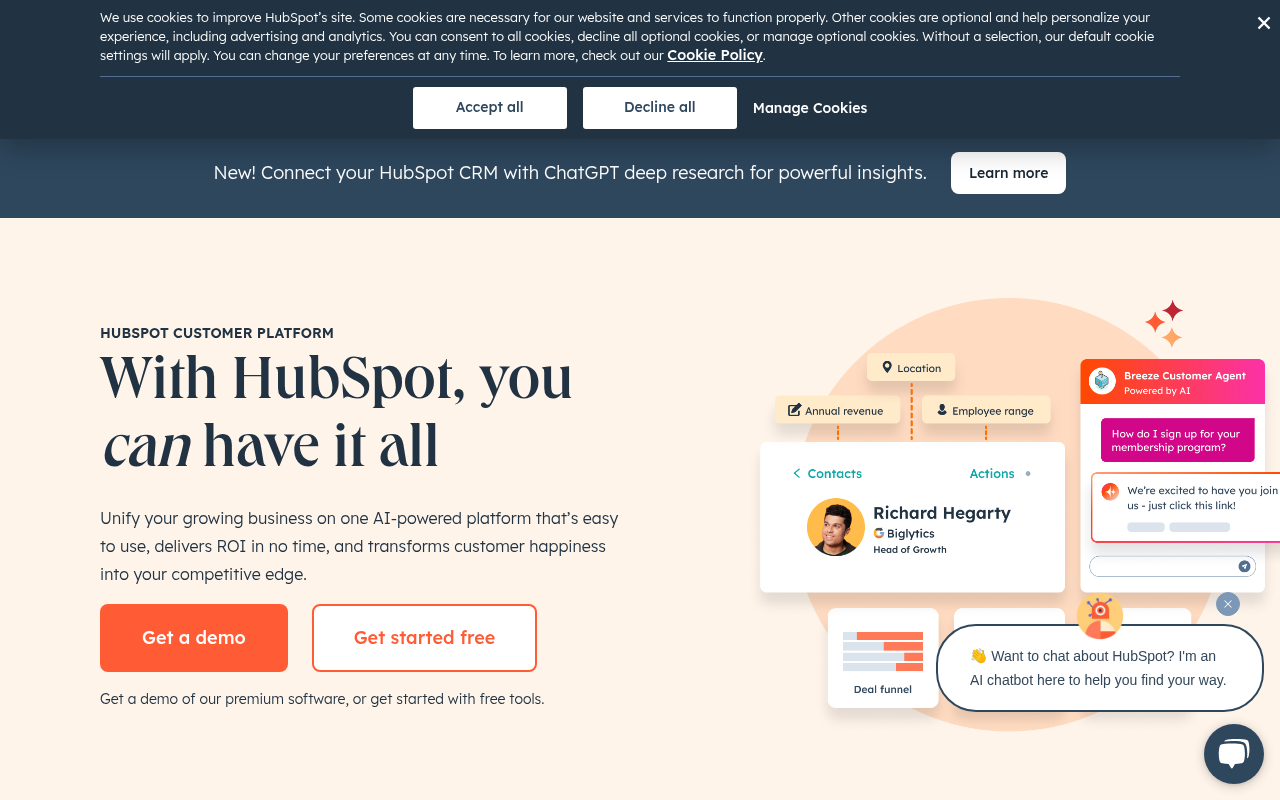 Screenshot of HubSpot: Your All-in-One Business Growth Platform
