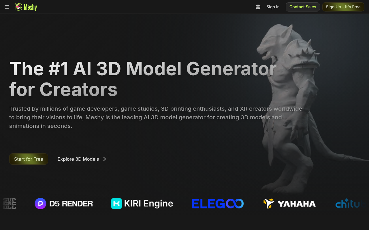 Screenshot of Meshy AI: Effortless 3D Model Generation for Creators