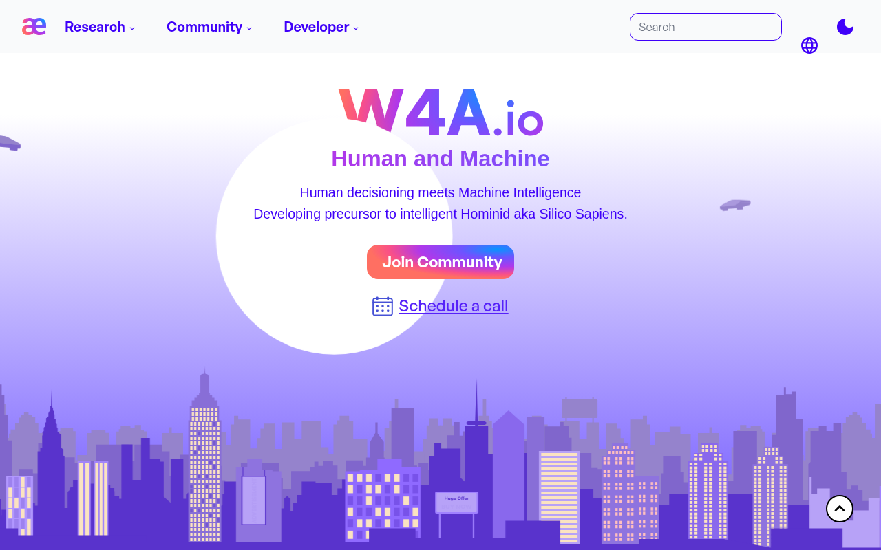 Screenshot of W4A.io: Powering the Future of Web4 with AI