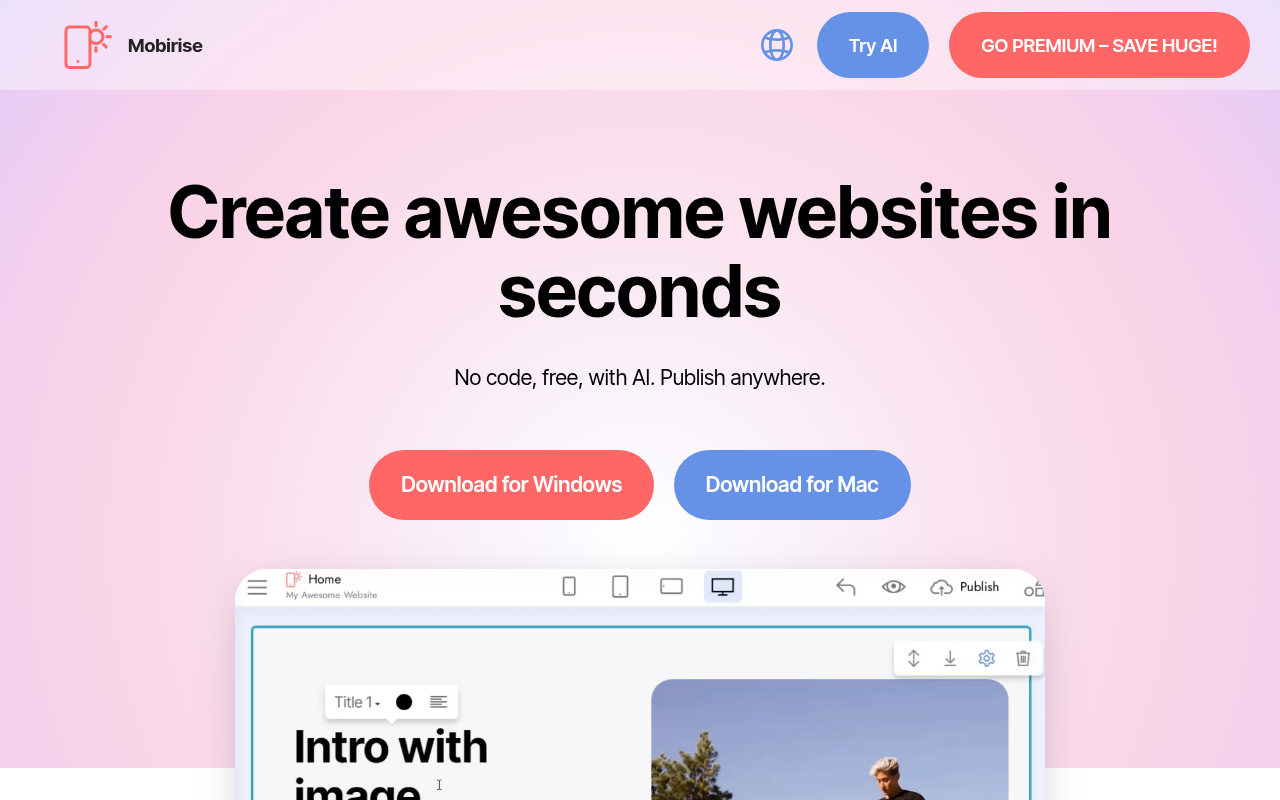 Screenshot of Mobirise: Build Your Website Free with AI - No Coding Required!