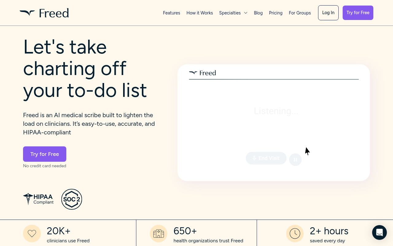Screenshot of Freed AI: Revolutionizing Clinical Documentation with AI Medical Scribe