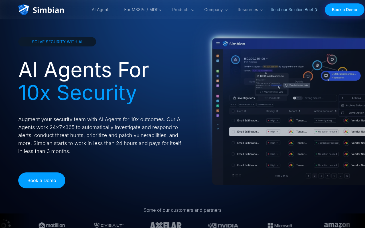 Screenshot of Simbian AI: Autonomous Agents Revolutionizing Cybersecurity