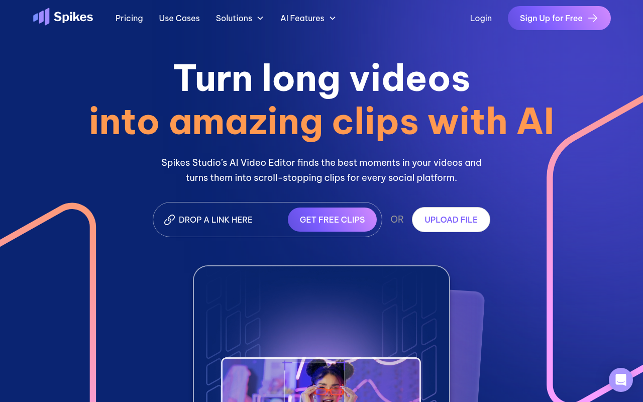Screenshot of Spikes Studio: AI-Powered Viral Clip Generator for Social Media