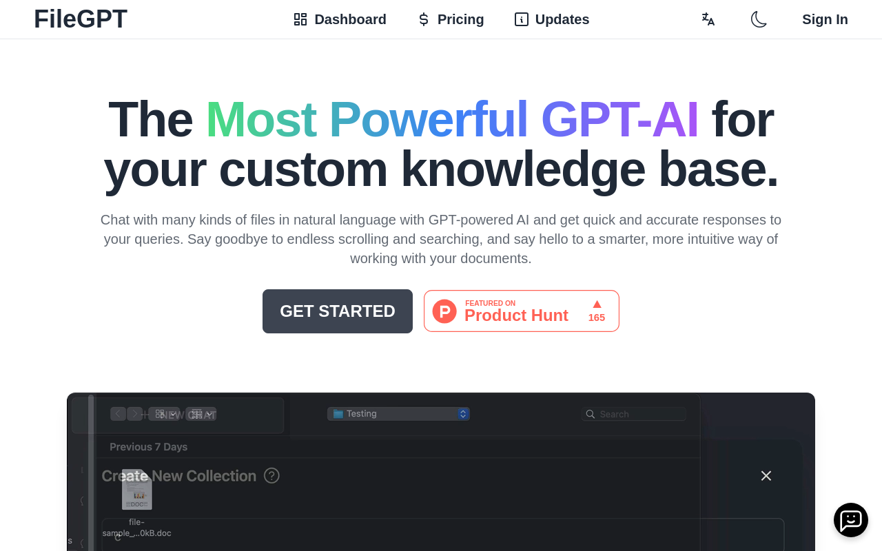 Screenshot of FileGPT: Your AI-Powered Document Chatbot for Instant Insights