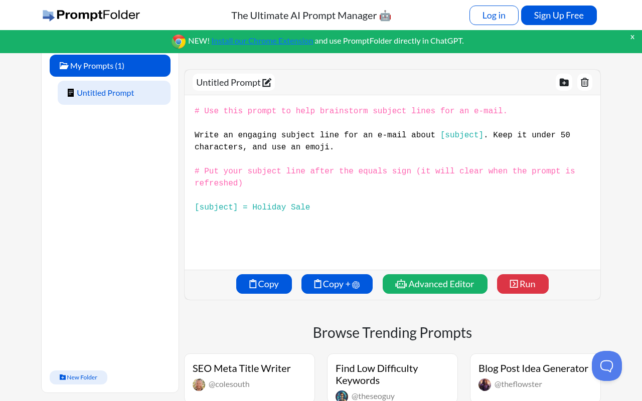 Screenshot of PromptFolder: Organize, Discover, and Master AI Prompts