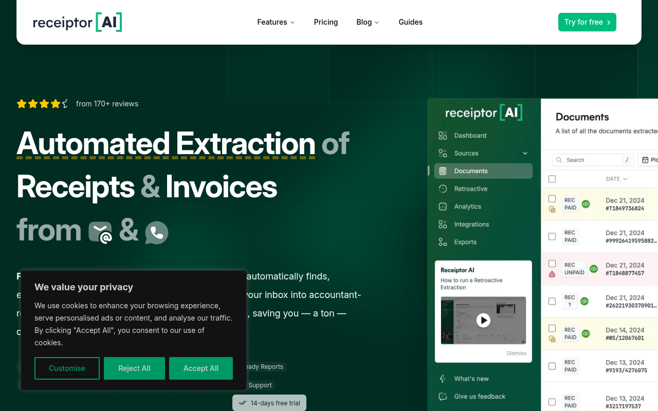 Screenshot of Receiptor AI: Automate Your Expense Tracking with AI