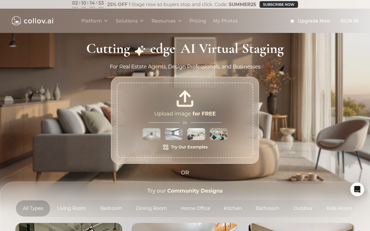 Screenshot of Collov AI: Virtual Staging for Real Estate Success
