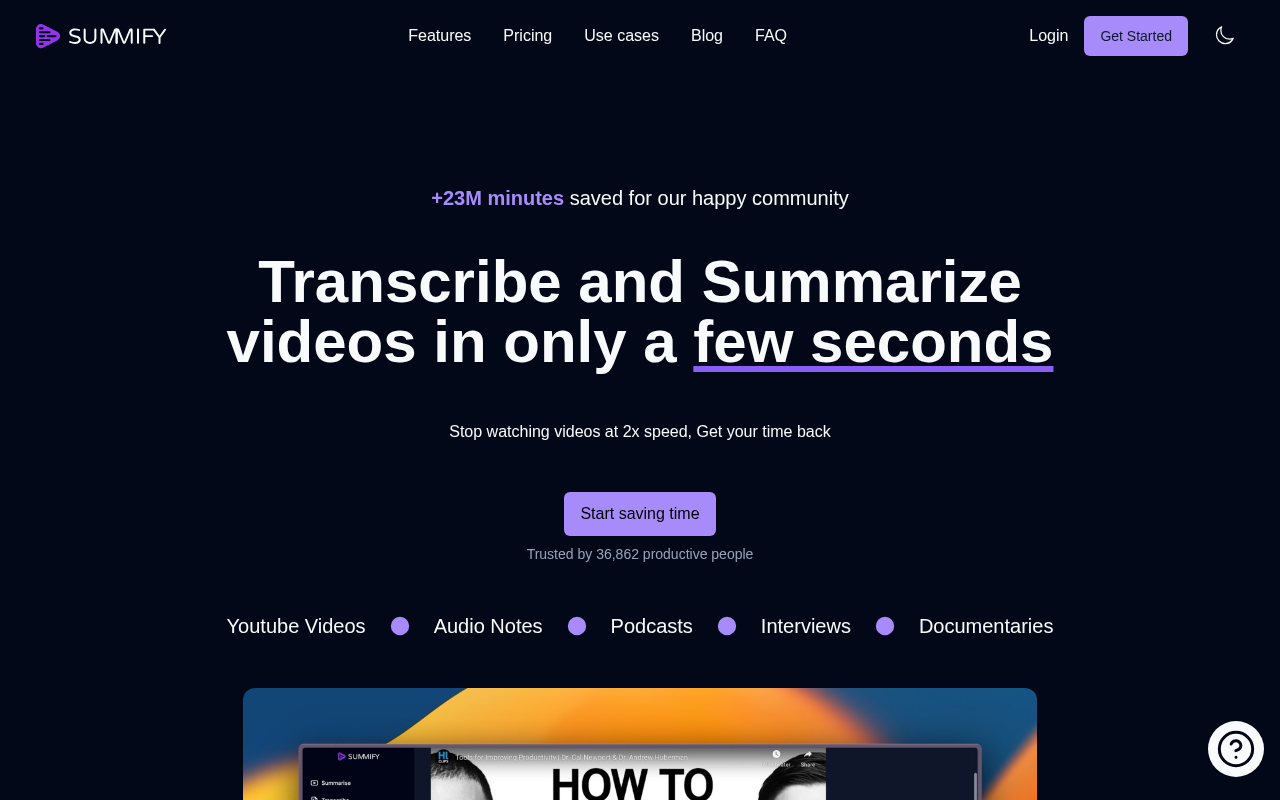 Screenshot of Summify: AI-Powered Transcription & Summarization for Effortless Content Understanding