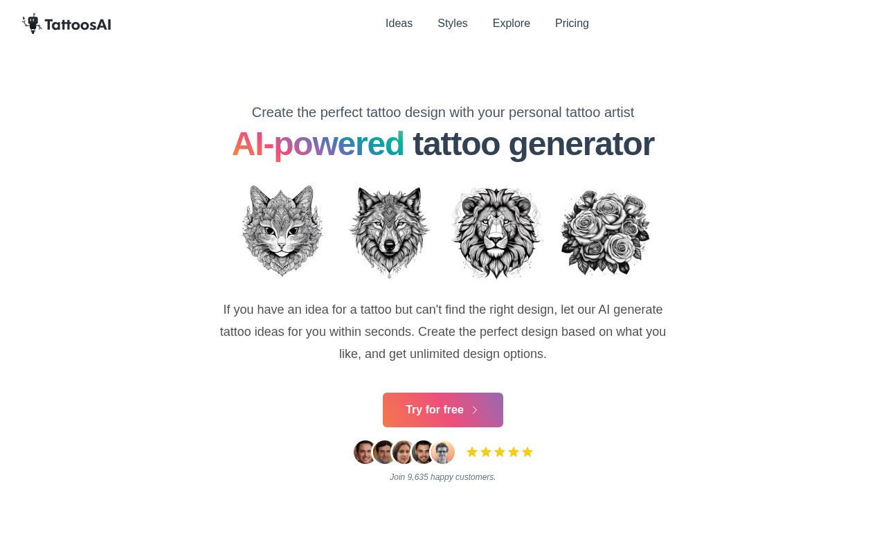Screenshot of TattoosAI: Generate Custom Tattoo Designs with AI