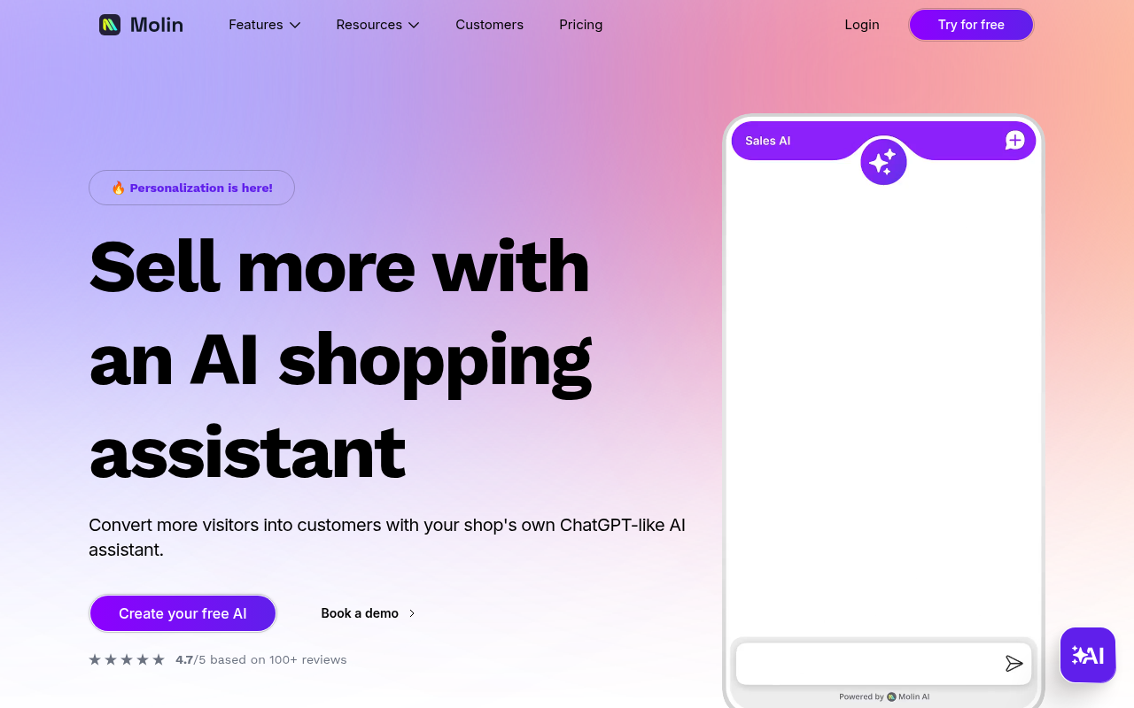 Screenshot of Molin AI: Revolutionizing E-commerce Customer Support