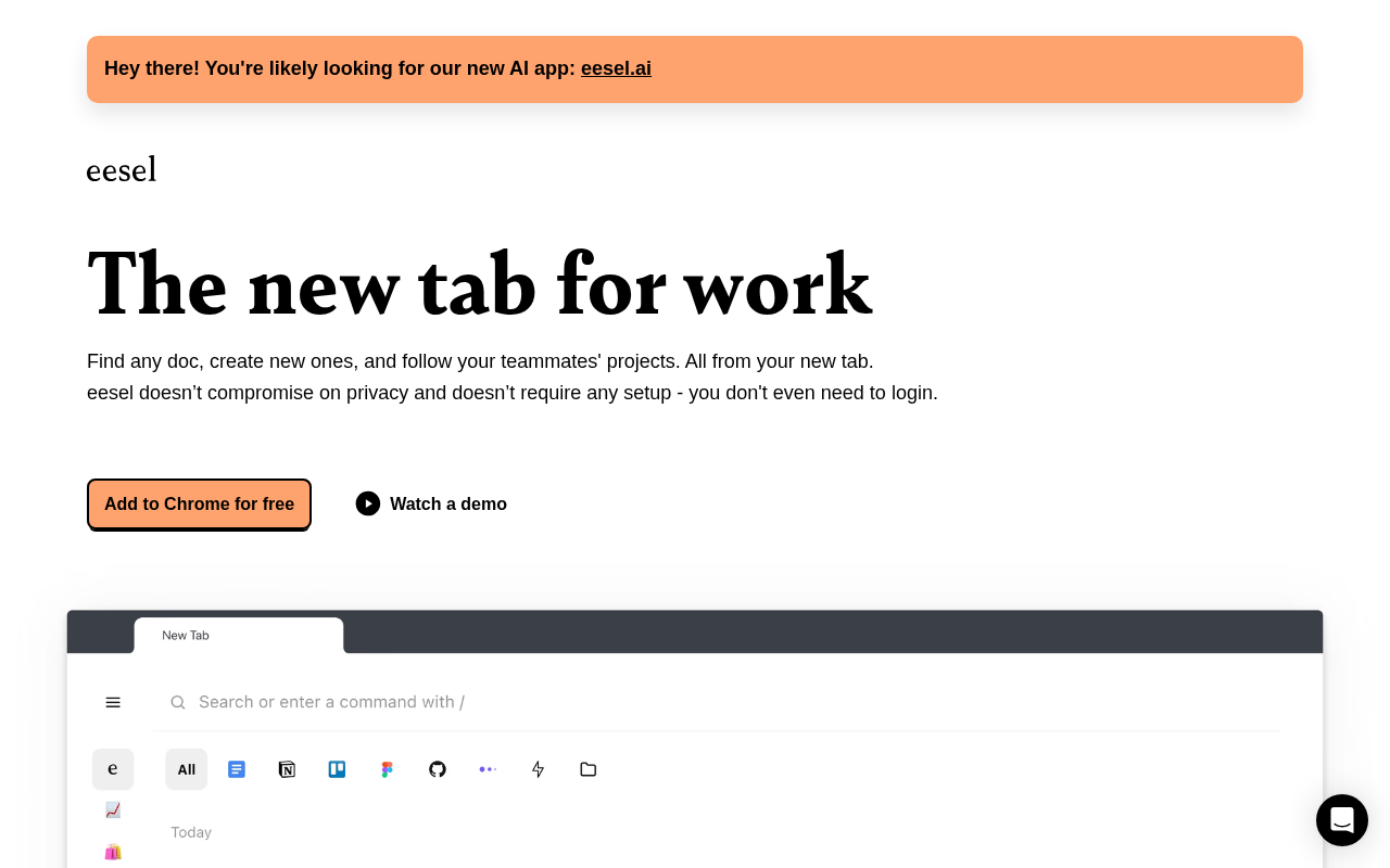Screenshot of Eesel: Your AI-Powered New Tab for Ultimate Productivity