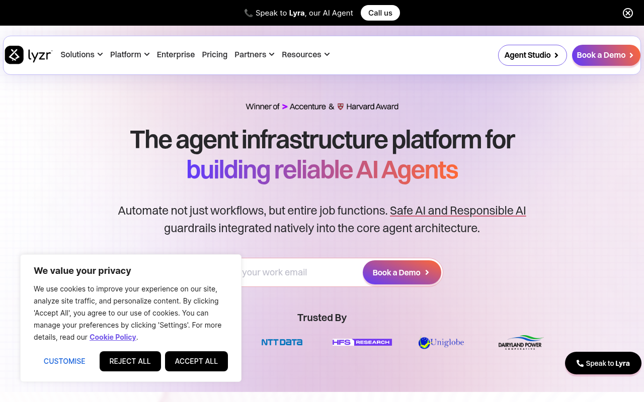 Screenshot of Lyzr AI: Build Your Intelligent Agent Workforce