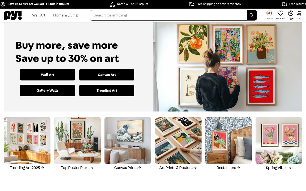 Screenshot of Fy! - Discover Unique Home Decor and Wall Art