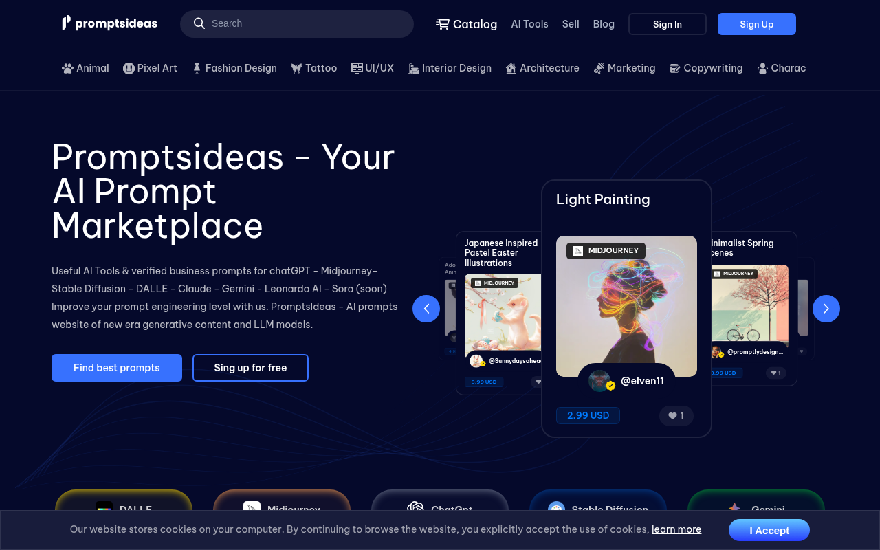 Screenshot of Promptsideas: Your Marketplace for AI Prompts Across Platforms