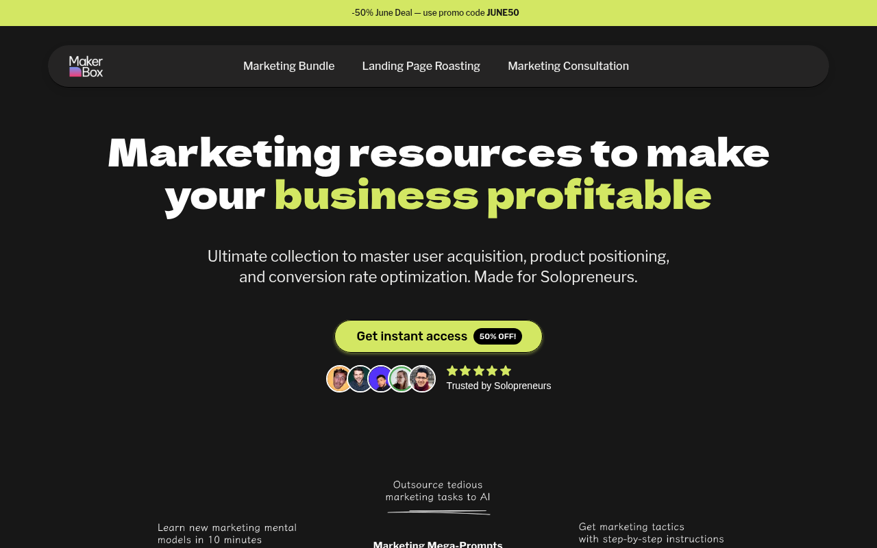 Screenshot of MakerBox: Your Solopreneur Marketing Toolkit