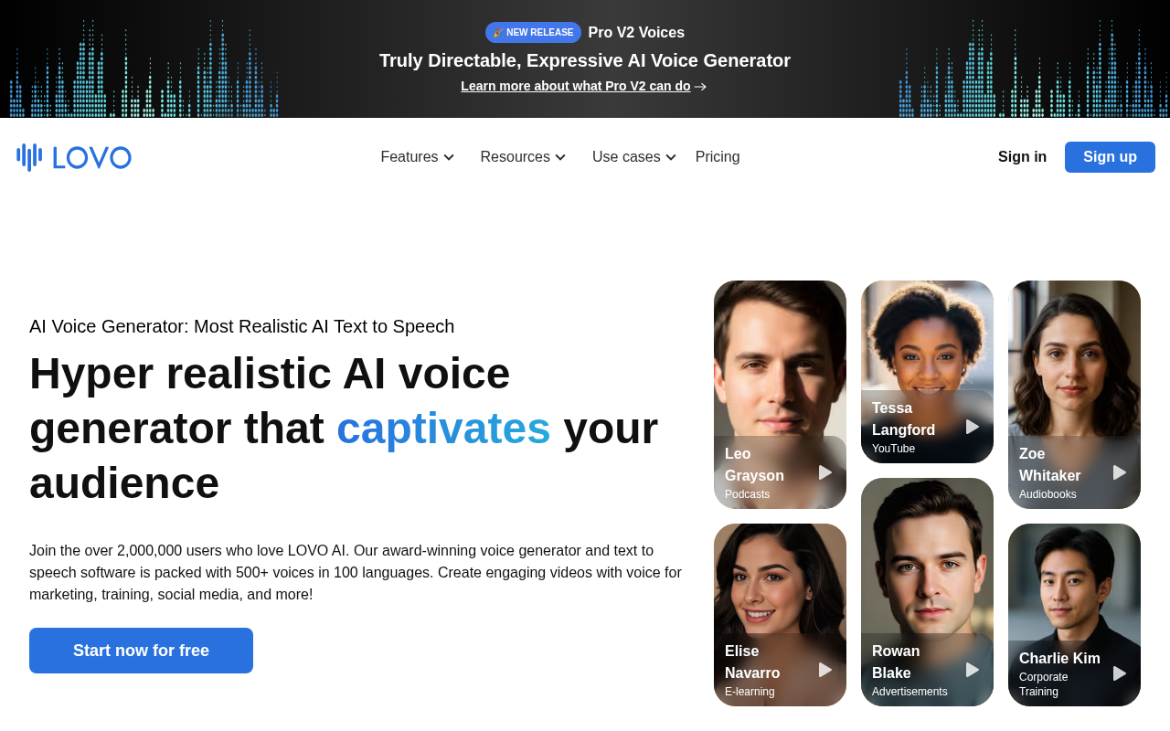 Screenshot of Transform Text to Speech with Realistic AI Voices Using Lovo.ai