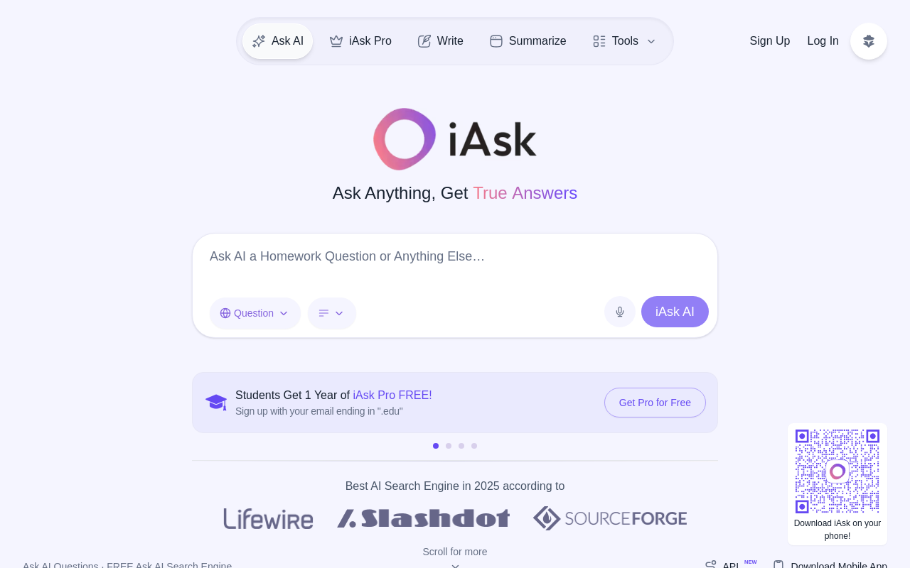 Screenshot of iAsk.ai: The Free AI Search Engine for Instant Answers
