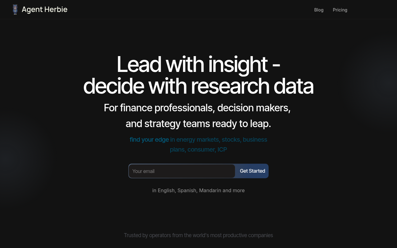 Screenshot of Agent Herbie: Your AI Research Assistant for Business Growth