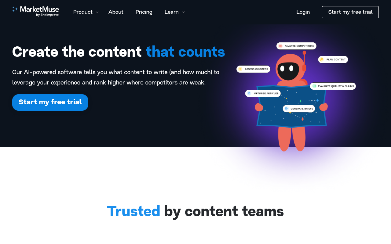 Screenshot of MarketMuse: Your AI-Powered Content Strategy Command Center