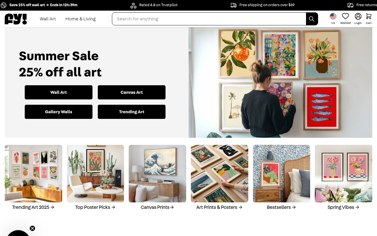Screenshot of Fy! Your Destination for Unique Home Decor and Wall Art