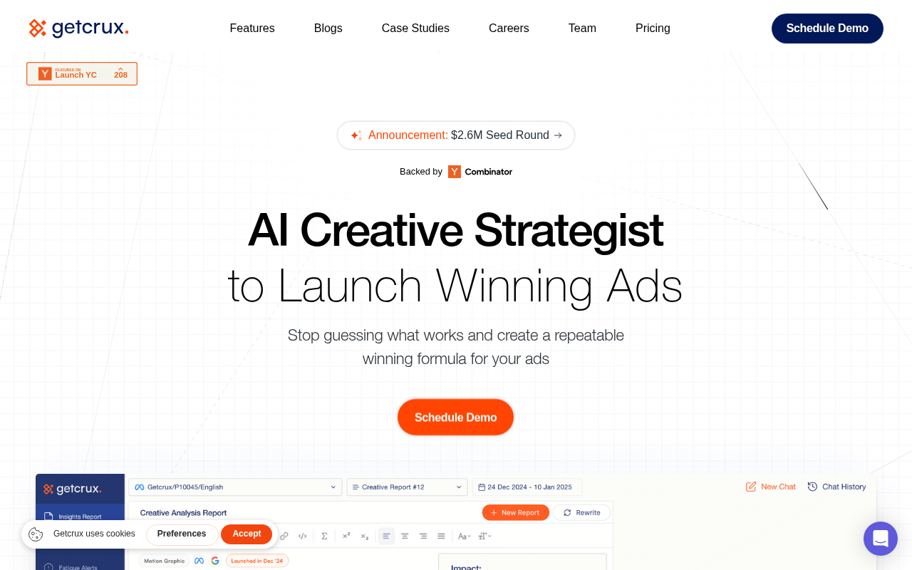 Screenshot of GetCrux: Your AI-Powered Ad Strategy for Maximum ROI