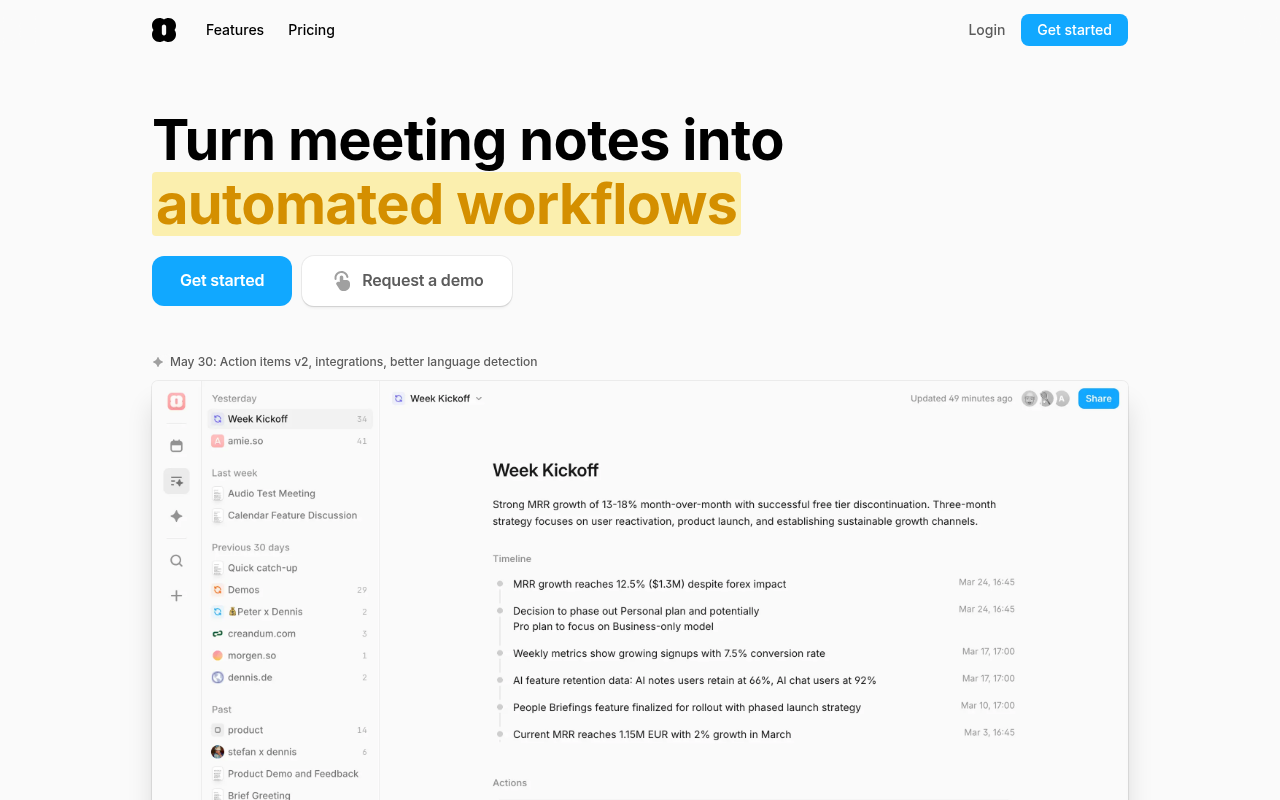 Screenshot of Amie: Your AI-Powered Meeting Workflow Assistant