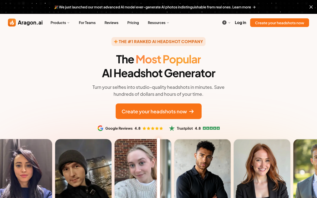 Screenshot of Aragon AI: Professional AI Headshots Made Easy