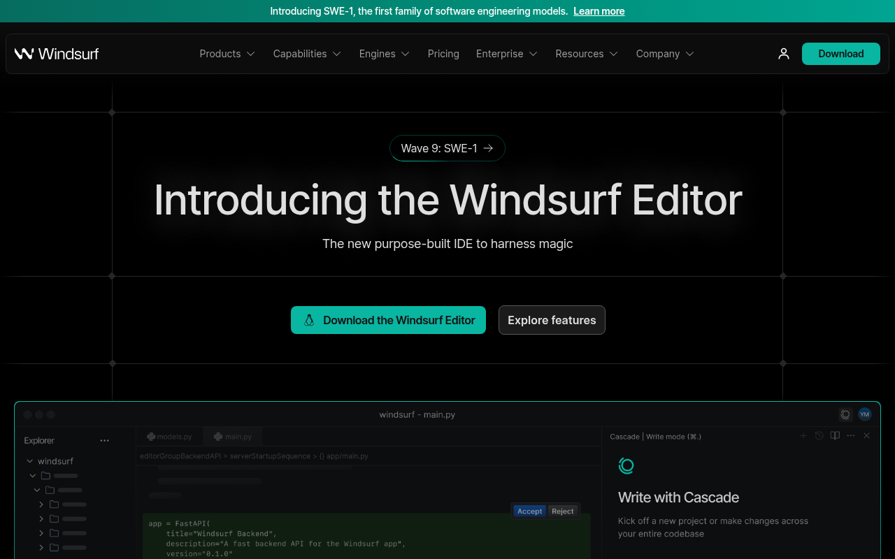 Screenshot of Windsurf AI: The AI-Powered Code Editor Revolutionizing Development