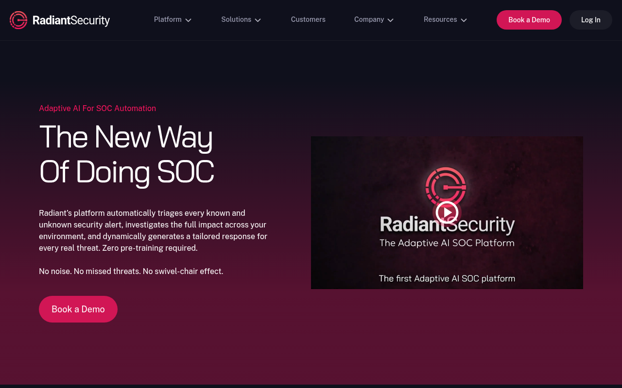 Screenshot of Radiant Security: AI SOC Co-pilot for Enhanced Cybersecurity