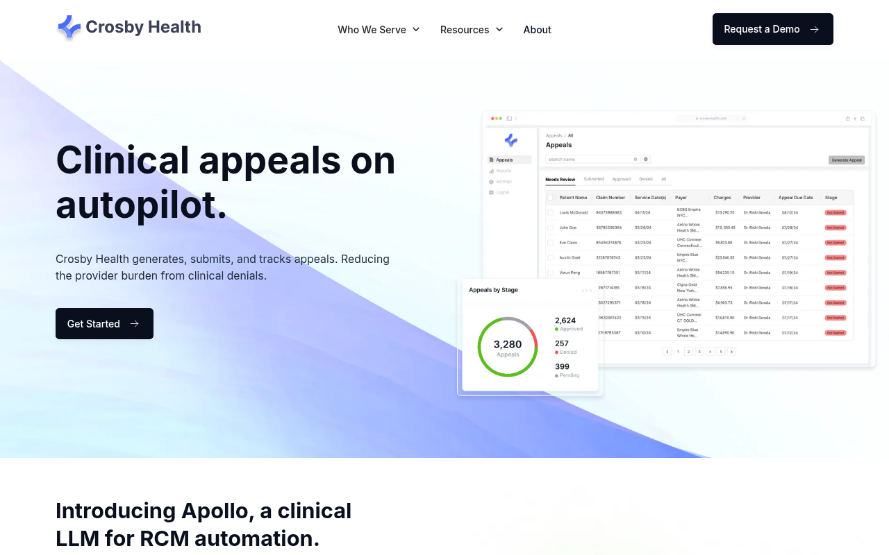Screenshot of Crosby Health: AI-Powered Clinical Appeals Automation