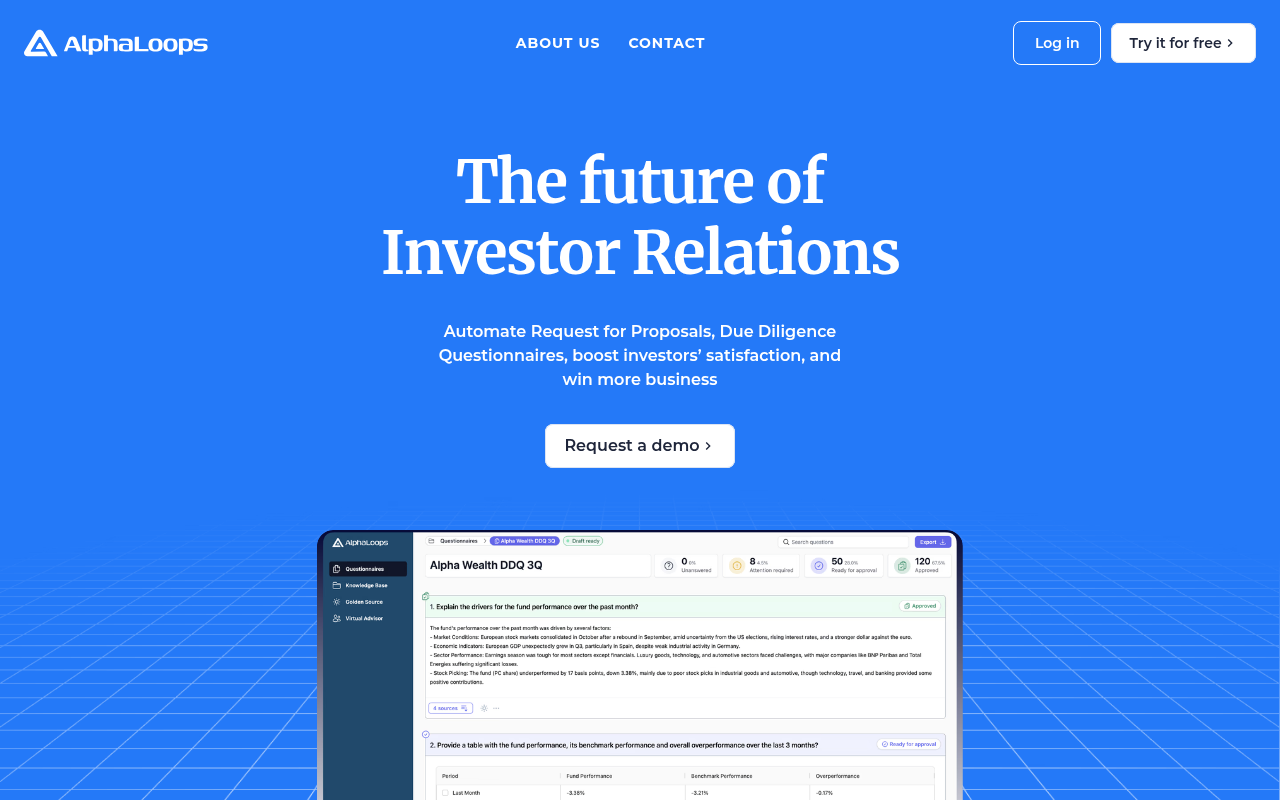 Screenshot of AlphaLoops: AI-Powered Investor Relations Platform