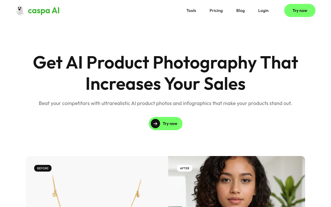 Screenshot of Caspa AI: Revolutionizing Product Photography with AI