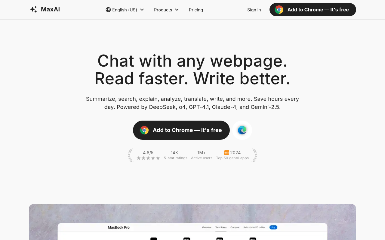 Screenshot of Unlock Web Productivity with MaxAI: Summarize, Translate, and Write Smarter