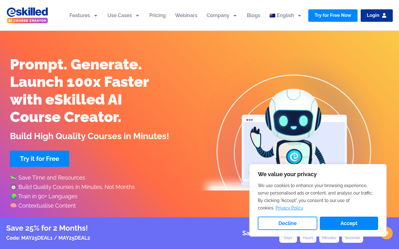Screenshot of eSkilled AI: The Fast Track to Course Creation