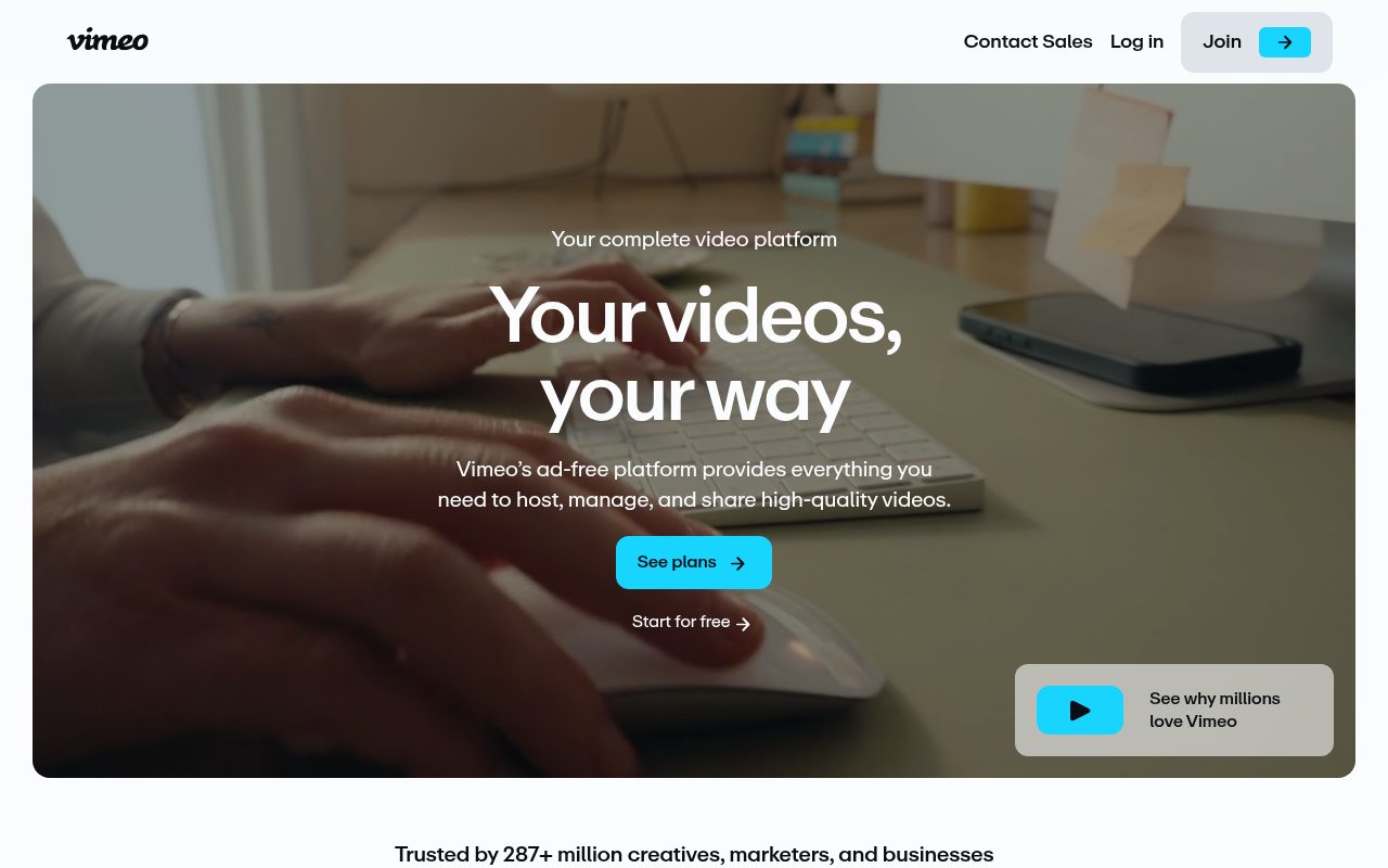 Screenshot of Vimeo: AI-Enhanced Video Solutions for Professionals