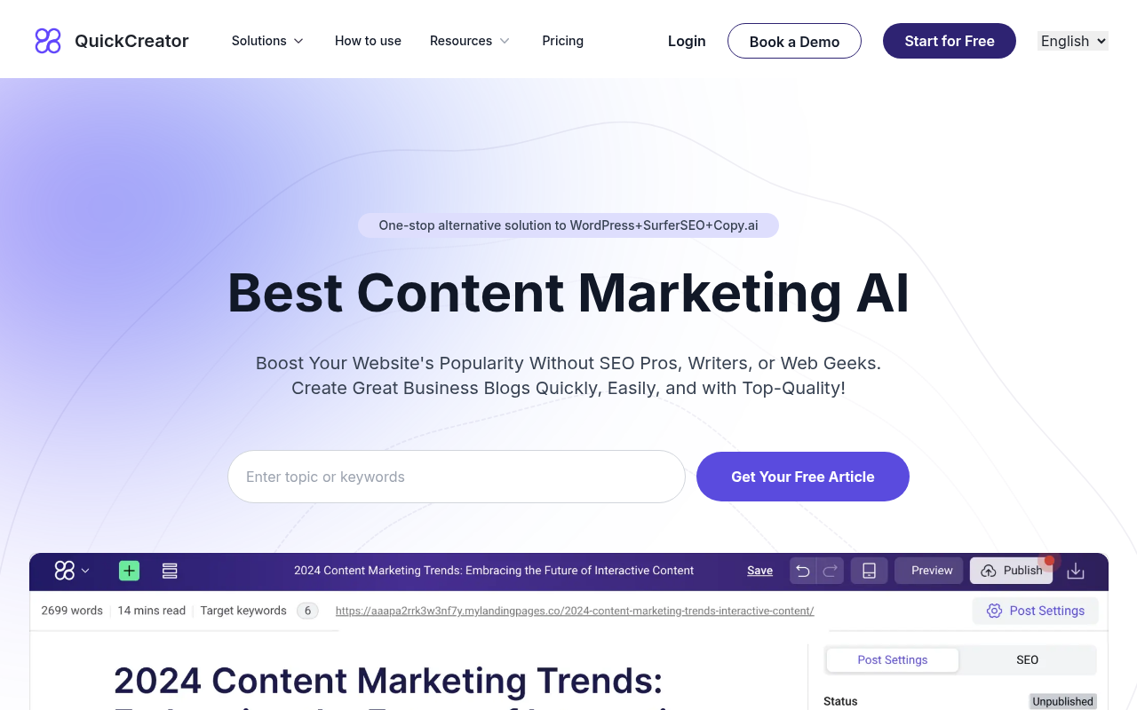 Screenshot of QuickCreator Review: AI-Powered Content Marketing for Everyone