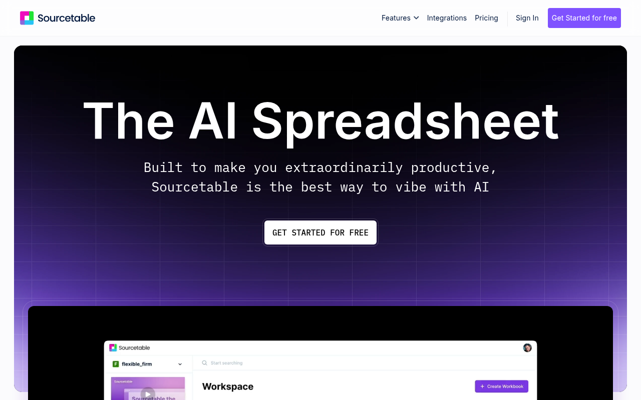 Screenshot of Sourcetable: The AI-Powered Spreadsheet Revolution