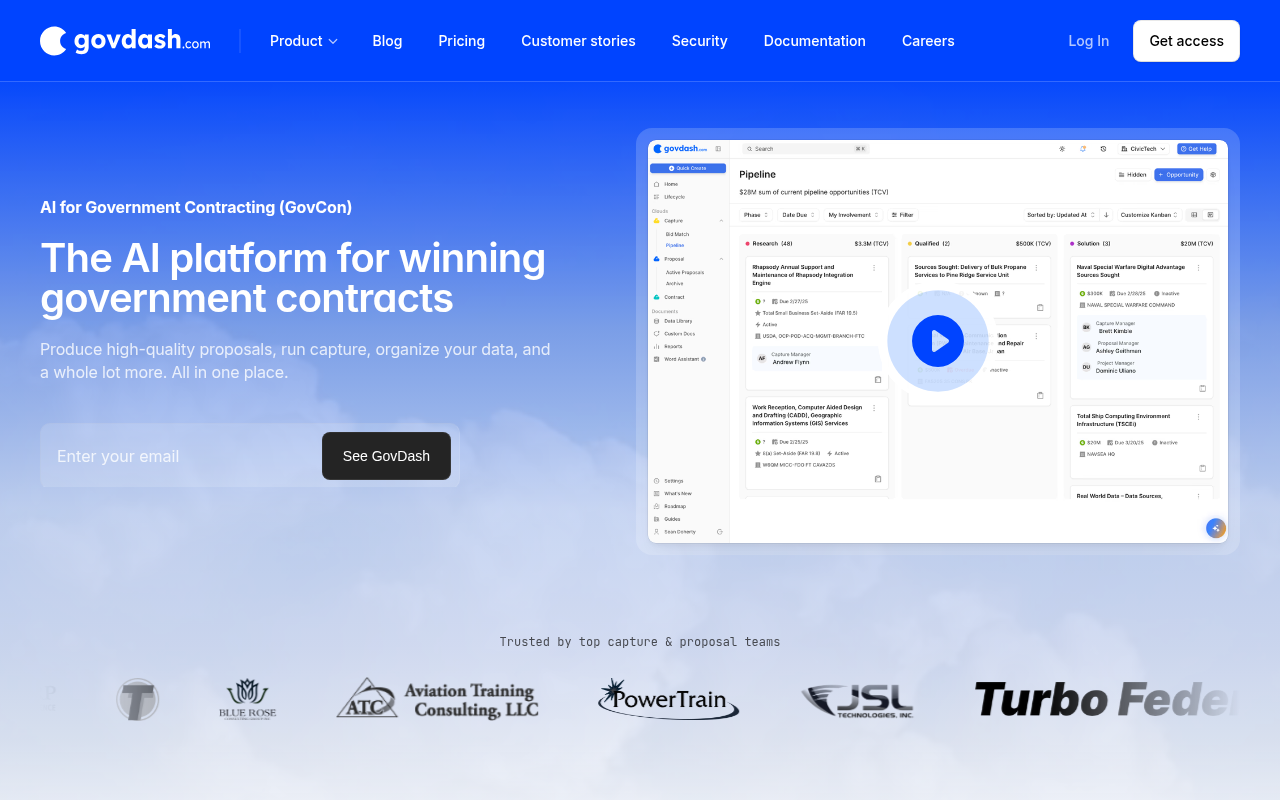 Screenshot of GovDash: AI-Powered Government Contracting Made Easy