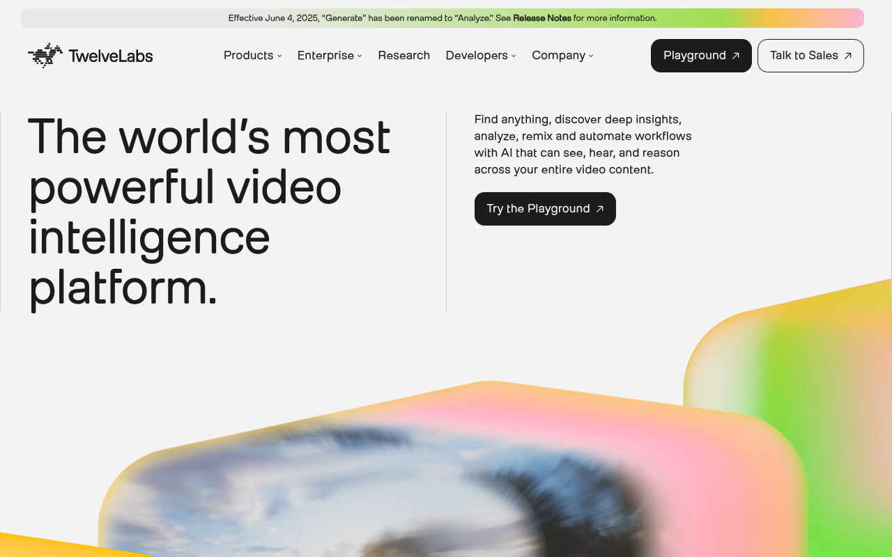 Screenshot of TwelveLabs: Unleashing the Power of Video Understanding with AI