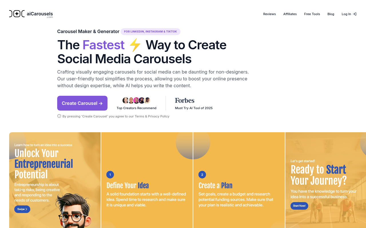 Screenshot of aiCarousels: Effortless Social Media Carousel Creation