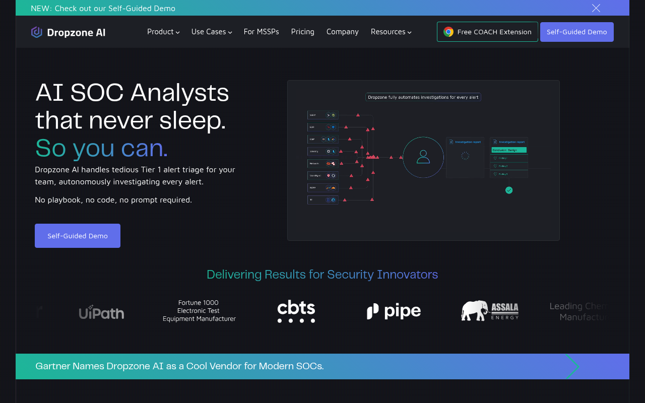 Screenshot of Dropzone AI: AI-Powered SOC Analyst for Streamlined Cybersecurity