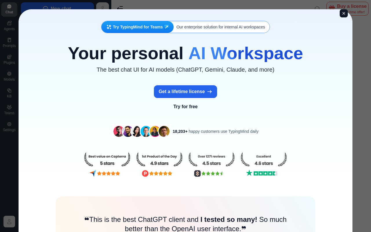 Screenshot of TypingMind: Your Universal AI Chat Interface