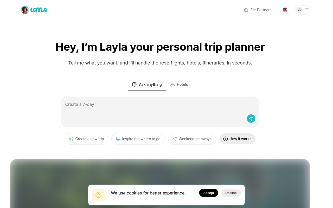 Screenshot of Layla AI: Effortless Travel Planning Tailored to You