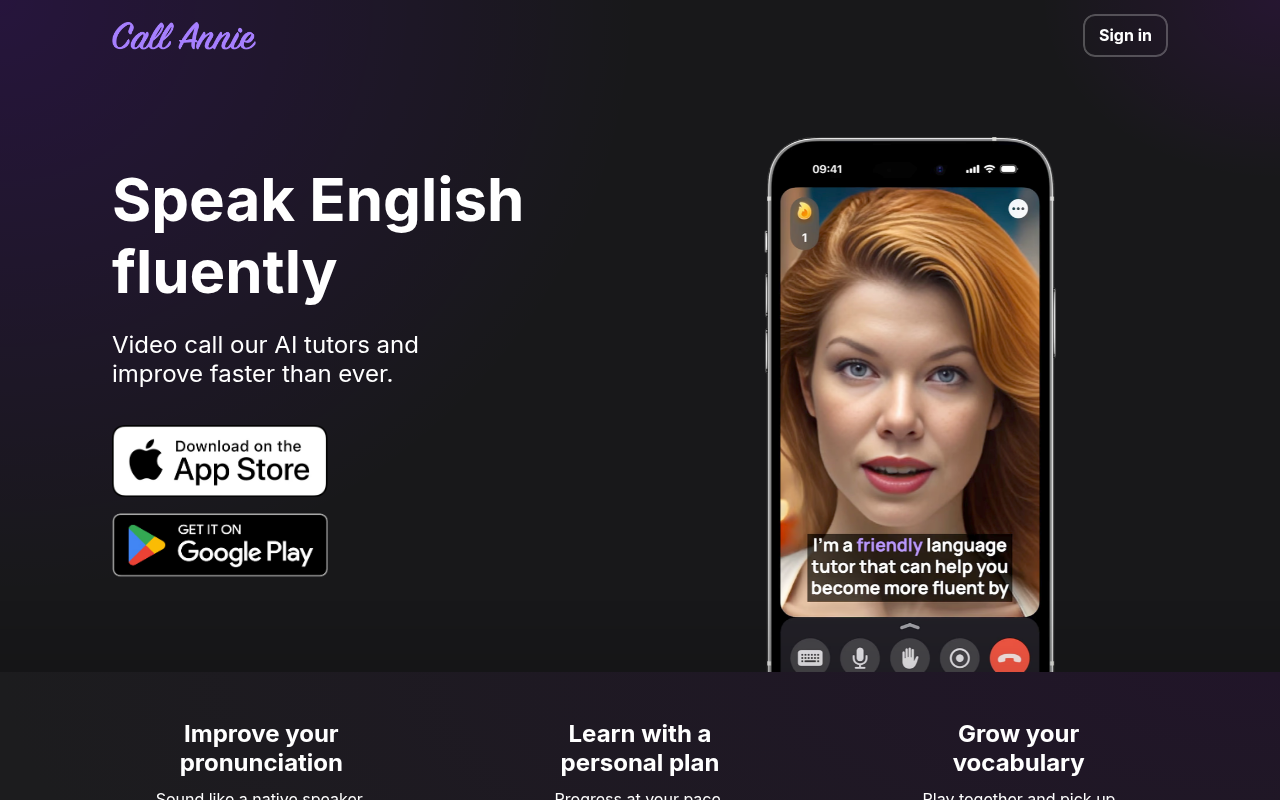 Screenshot of CallAnnie: AI-Powered English Fluency Trainer