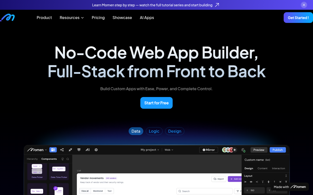 Screenshot of Momen: Build Scalable Web Apps Without Code